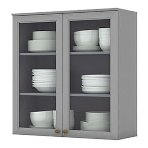 Armário Aéreo 2 Portas de Vidro 80 cm Nova York Cinza – Henn