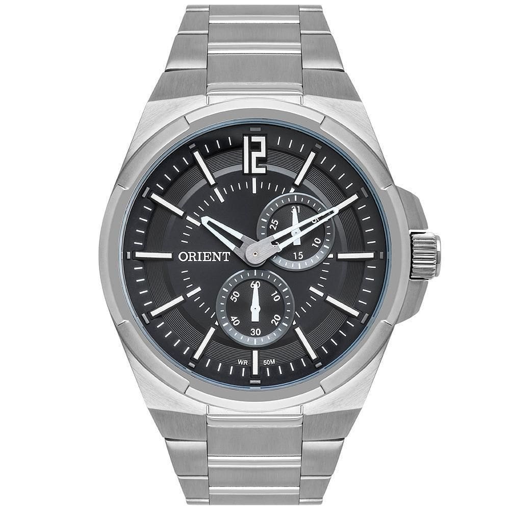 Relógio multifunção masculino cinza 45mm aço