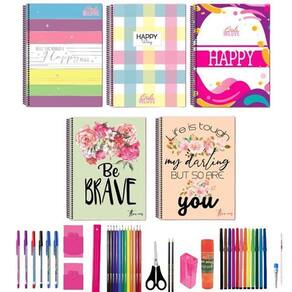 Kit 5 caderno grande a4 capa dura arame espiral 40 materiais