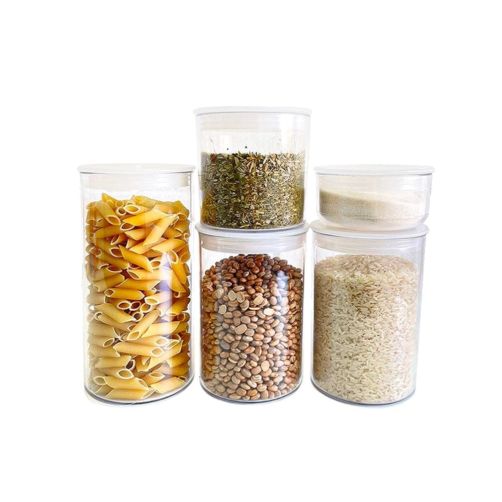 Kit Conjunto Decorativo 5 Potes Para Alimentos Mantimentos Slim Tampa Hermética