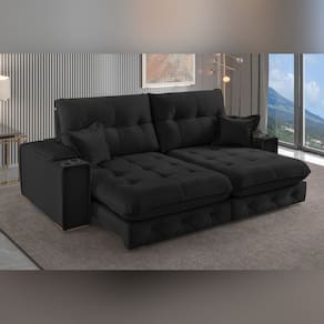 Sofá Retrátil Reclinável com Porta Copos e Usb 230cm Istambul Yescasa Preto