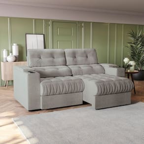 Sofá 230cm com Porta Copos Retrátil e Reclinável Premier Cinza