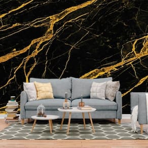 Papel de parede painel 3d mármore preto com dourado 4m