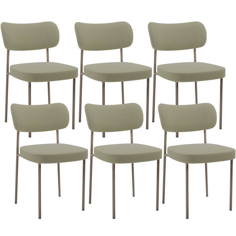 Kit 06 Cadeiras Estofadas Para Sala De Jantar Melina Base Arena L02 Bouclê Oliva - Lyam Decor