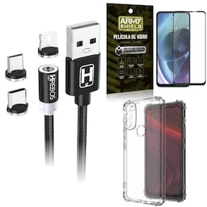 Capinha moto g71 + cabo magnético 2 metros + película 3d