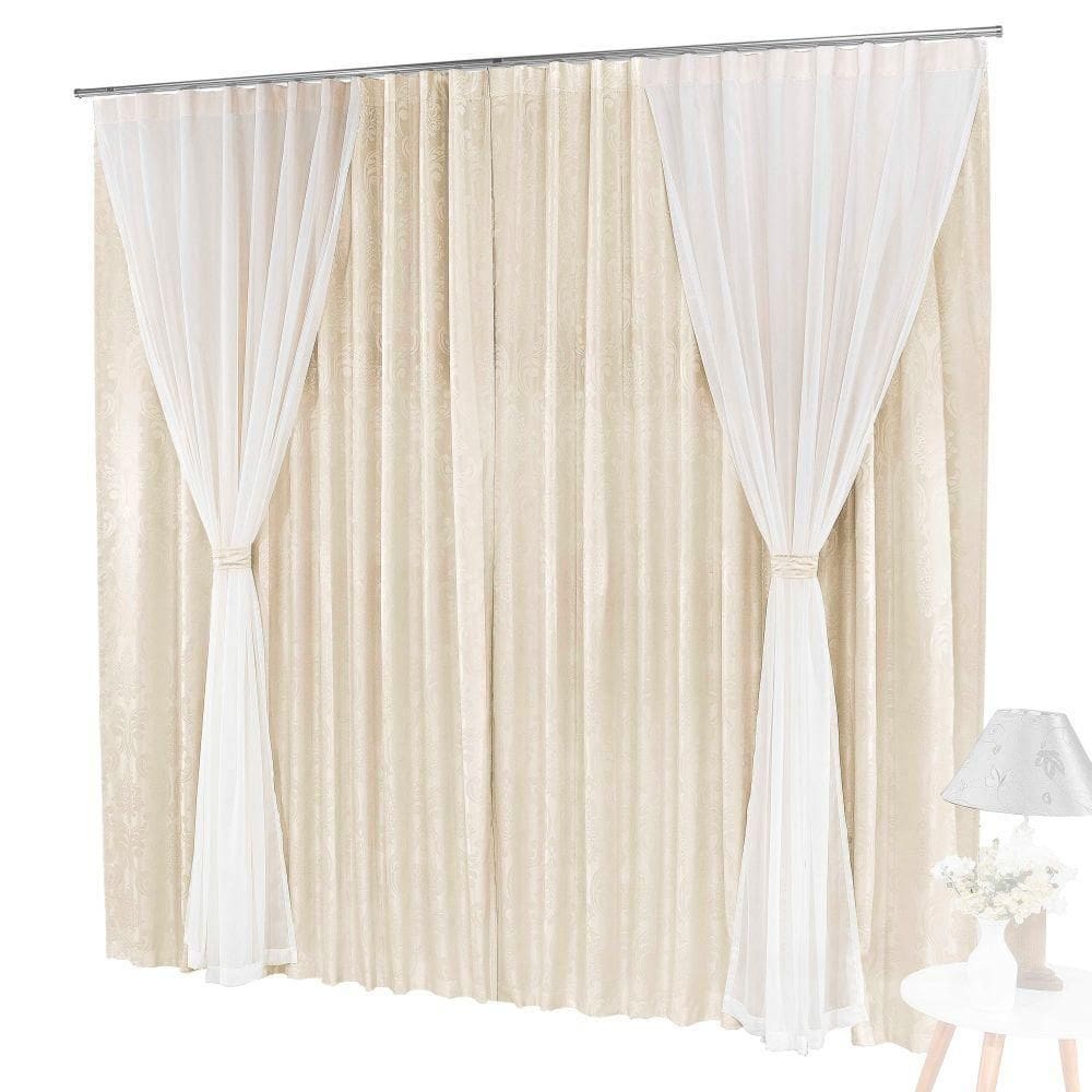 Cortina bhaly jacquard 4,00 x 2,50 para trilho comum - palha