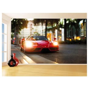 Papel De Parede 3D Carro Ferrari Vermelha Pista 3,5M Car165