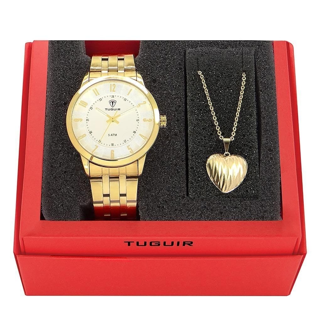 Kit relógio feminino tuguir analógico w2122 - dourado