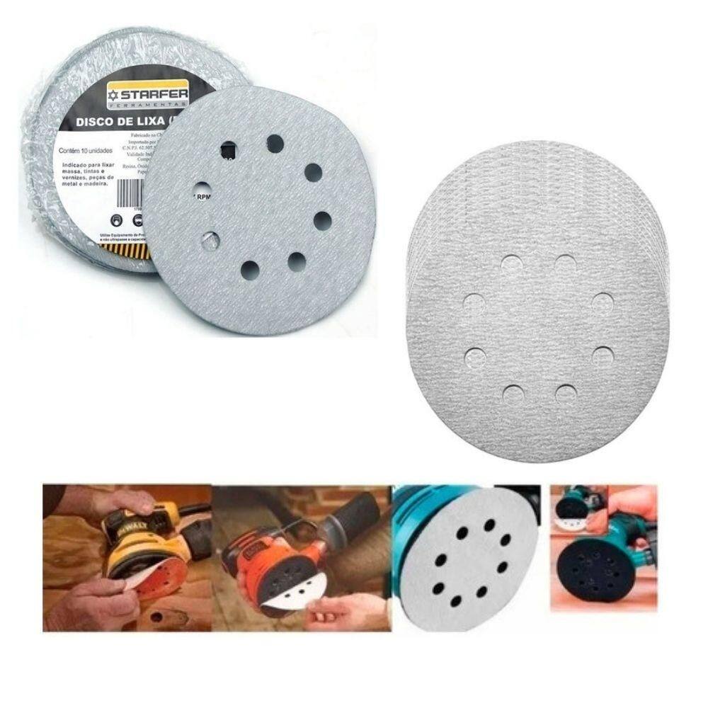 Disco de lixa tiras aderentes branco 150mm grão 150 starfer 10