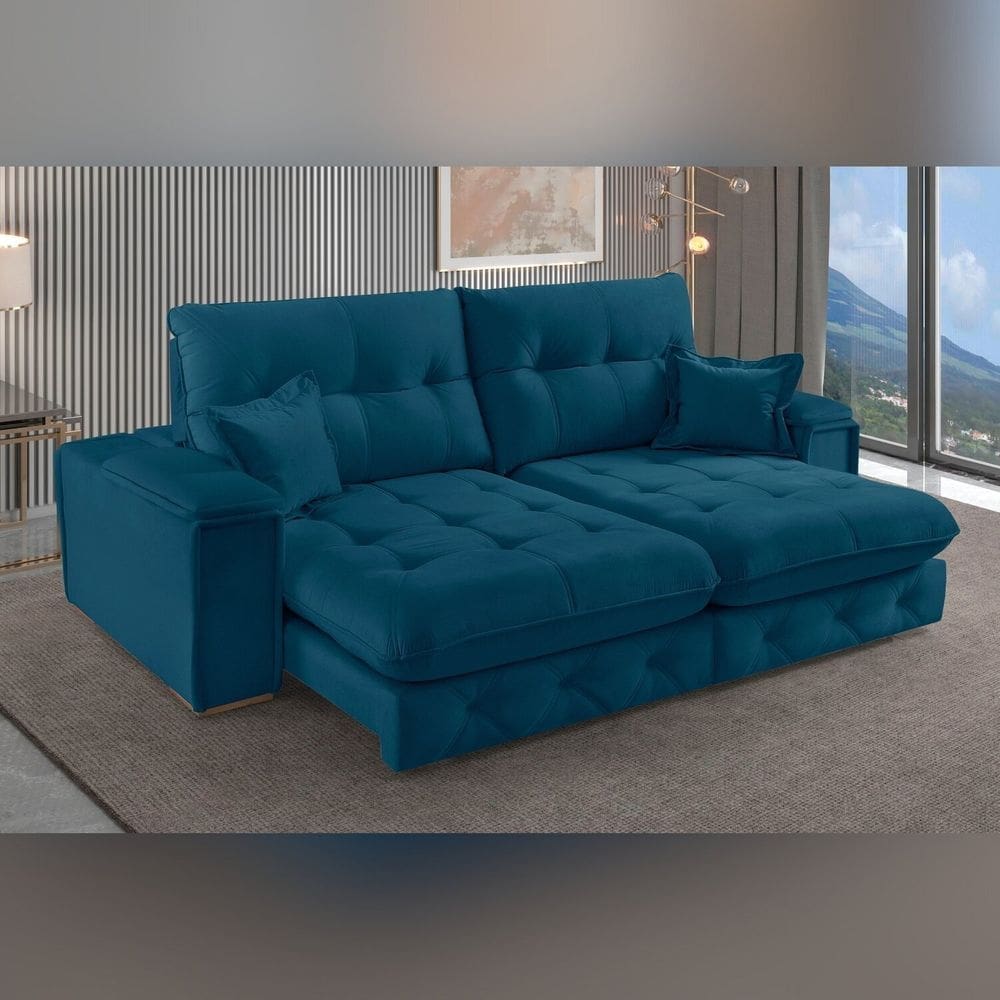Sofá Retrátil Reclinável 190cm Istambul Yescasa Azul
