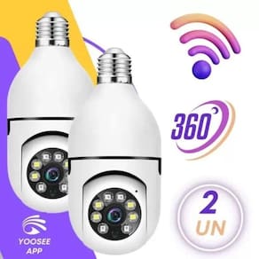 Kit 2 câmeras segurança ip wifi externa lâmpada 360 sem fio