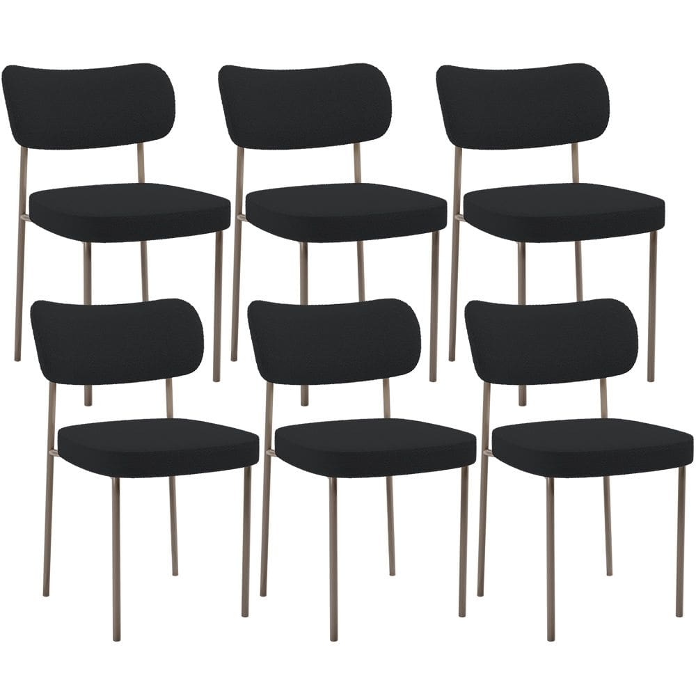Kit 06 Cadeiras Estofadas Para Sala De Jantar Melina Base Arena L02 Bouclê Preto - Lyam Decor