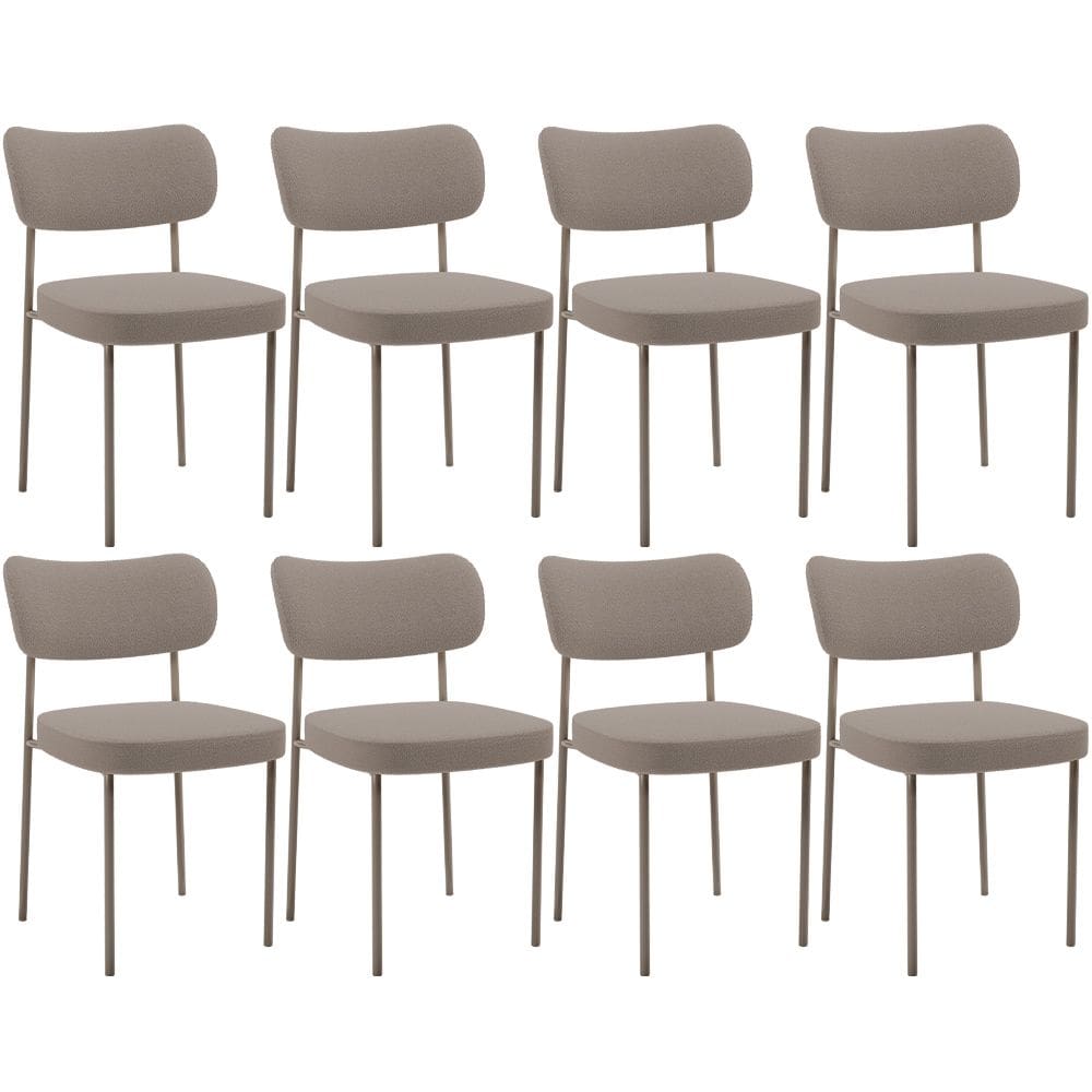 Kit 08 Cadeiras Estofadas Para Sala De Jantar Melina Base Arena L02 Bouclê Bege - Lyam Decor