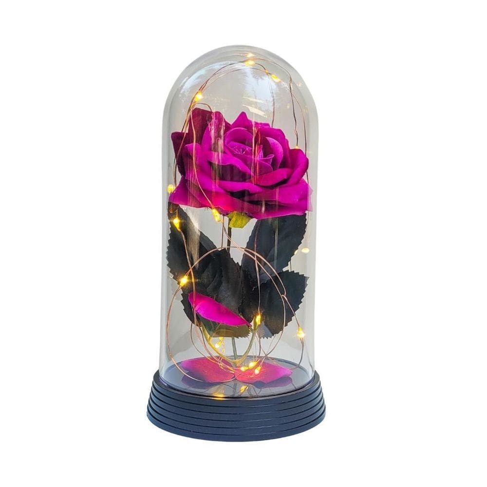 Luminária a rosa encantada roxo 20 cm base preto quente