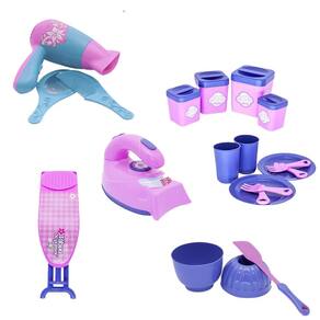 Kit infantil casinha ferro tábua forminha secador pote 20p