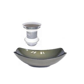 Cuba de vidro oval chanfrada 46cm ouro envelhecido + valvula