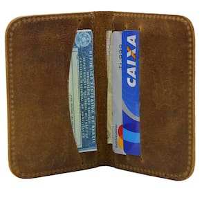 Carteira Masculina Pequena Porta Cartões Couro Slim Marrom Claro