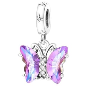Berloque borboleta holográfica colorida prata 925 3d