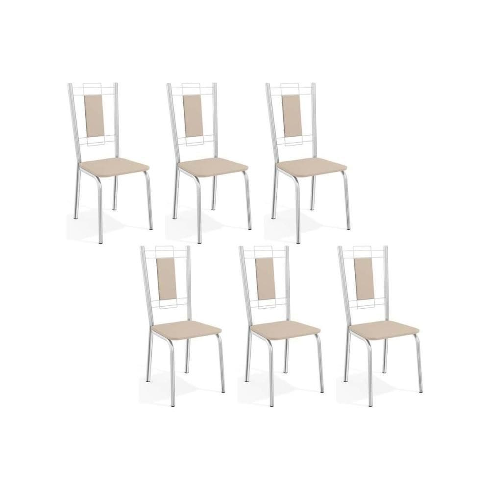 Cadeiras de Cozinha Florença C005 Kit 6 Un Cromada - Assento Nude 16 - Kappesberg