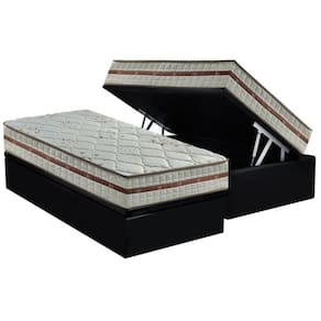 Conjunto Box Baú Solteiro: Colchão Molas Anjos MasterPocket Ensacadas Classic + Base CRC Suede Black(88x188)