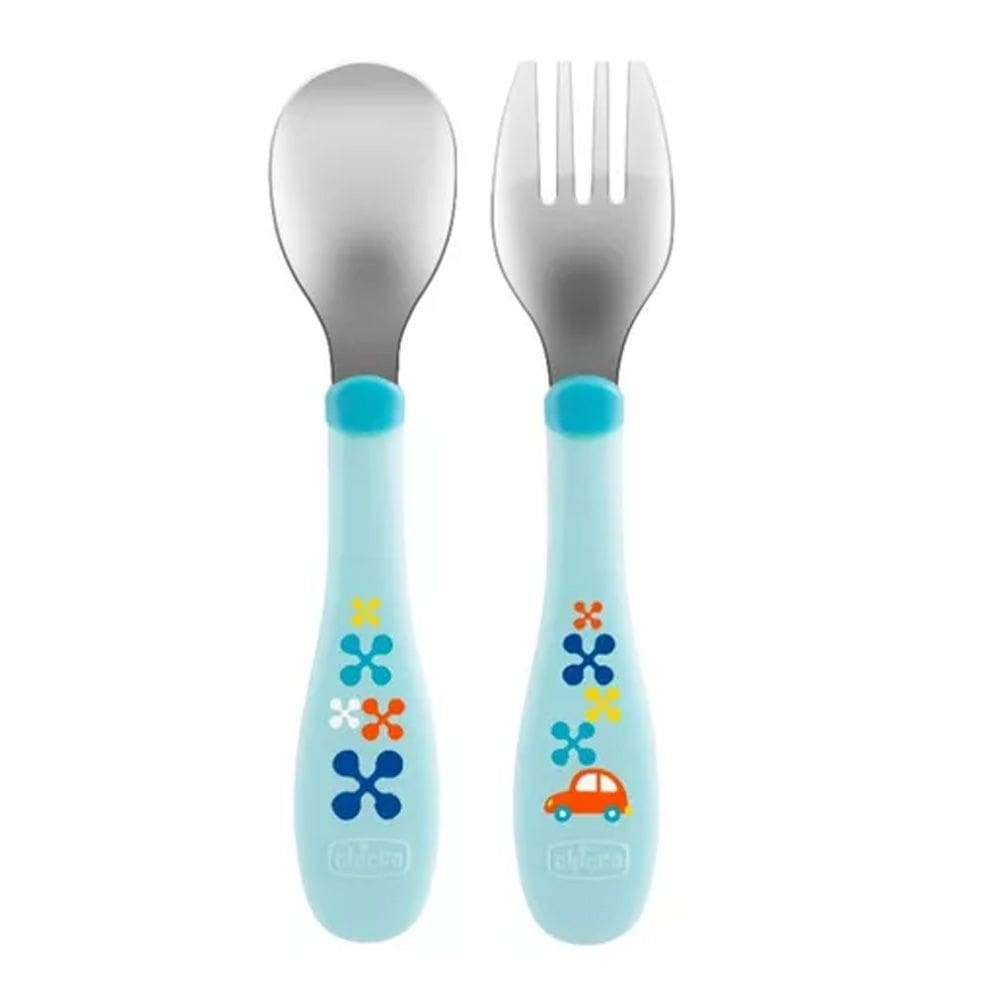Colher e Garfo Inox Azul +18m Chicco