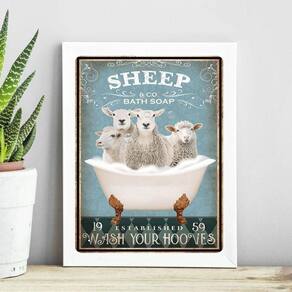Quadro Decorativo Banheiro Ovelhas 45X34Cm - Com Vidro