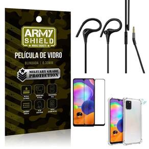 Capinha samsung a31 + fone sport hs92 + pelicula 3d