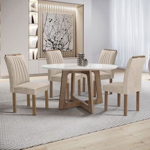 Mesa de Jantar 4 Lugares Arizona com Vidro Chocolate/Off White/Boucle Bege 20771 - Cel Móveis