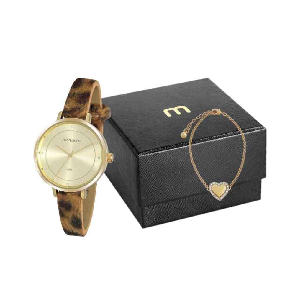 Kit relógio animal print feminino mondaine 32175lpmvdh1k3