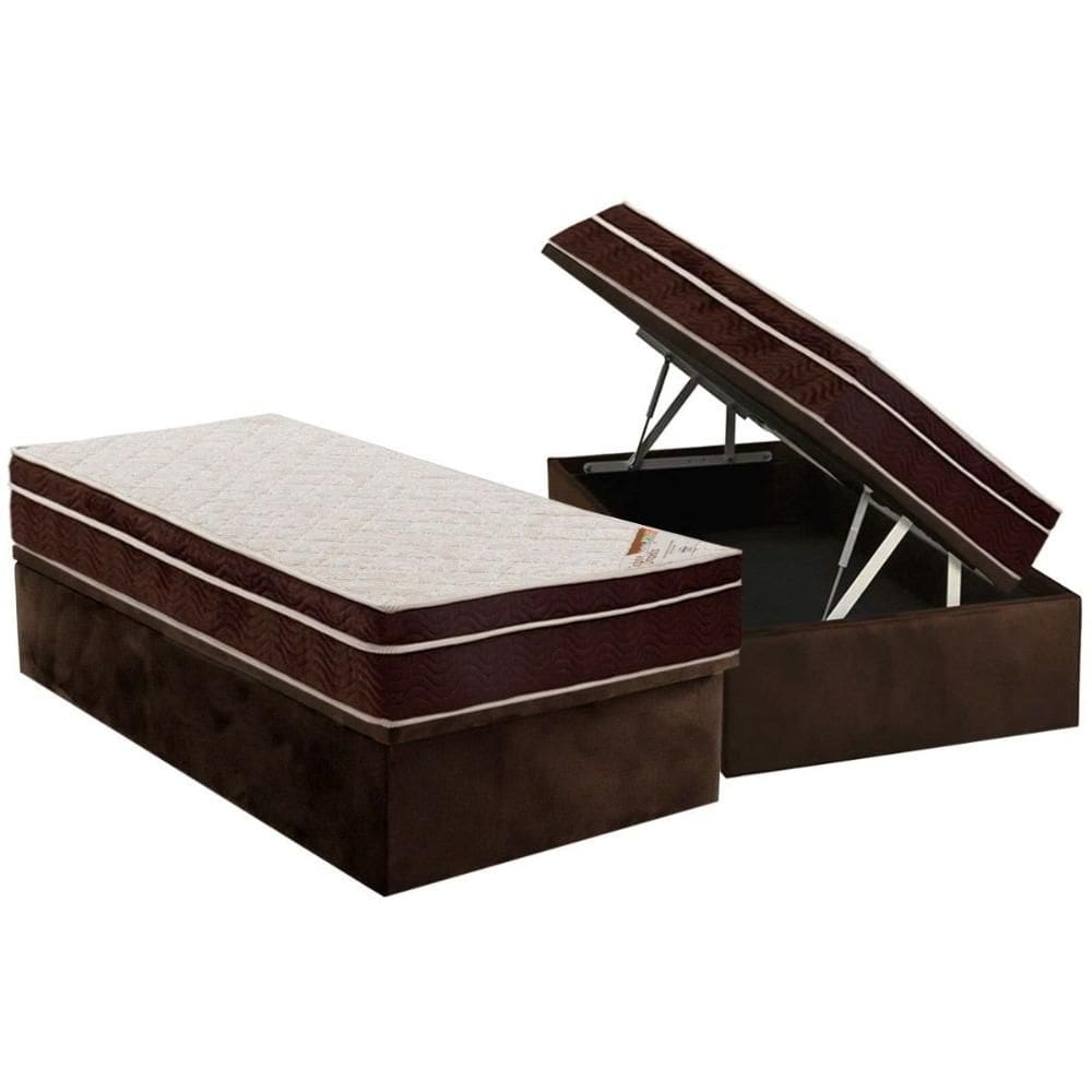 Cama Box Baú Solteiro: Colchão Anatômico Ortobom Exclusive + Base CRC Courano Black(88x188)
