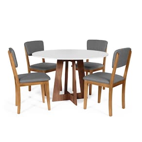 Mesa de Jantar Redonda Montreal Bran/Nor com 4 Cadeiras Estofadas Ella Cinza Escuro
