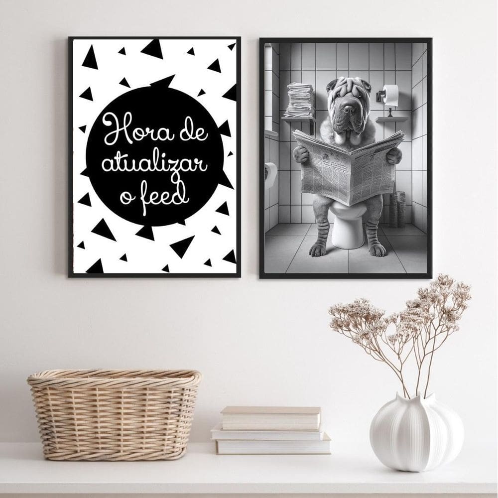 Kit 2 Quadros Engraçados Banheiro - Sharpeei 24X18Cm