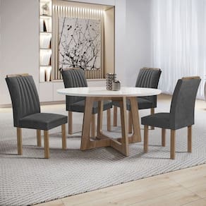 Mesa de Jantar 4 Lugares Arizona com Vidro Chocolate/Off White/Boucle Cinza 20771 - Cel Móveis