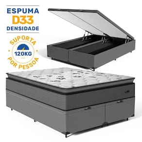 Cama Box Báu com Colchão Resistence Espuma D33 Pillow Top Queen 158cm