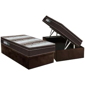 Cama Box Baú Solteiro: Colchão Ortopédico Ortobom Light + Base CRC Suede Brown(88x188)