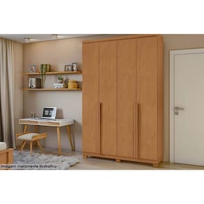 Guarda Roupa Solteiro 4 Portas e 2 Gavetas c/ Pés Alonzo Amendoa Clean - Lopas