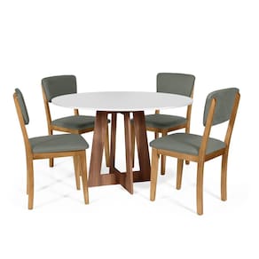 Mesa de Jantar Redonda Montreal Bran/Nor com 4 Cadeiras Estofadas Ella Cinza