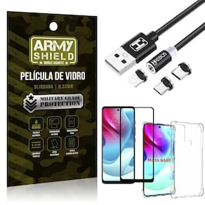 Capinha moto g60s + cabo magnético 2m + pelicula 3d