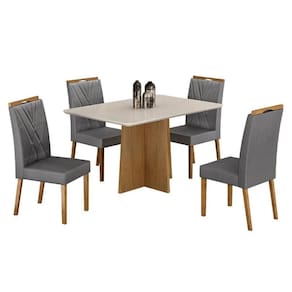 Mesa de Jantar Jade 120x80cm Cinamomo Off White com 4 Cadeiras Lara Veludo Grafite - Valdemóveis