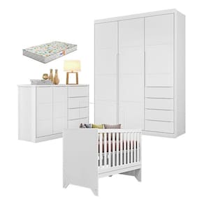Quarto de Bebê Blenda com Berço Americano Maya Branco Acetinado com Colchão Gazin - Phoenix Baby