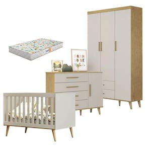Quarto de Bebê Ludmila Off White Bétula com Colchão Gazin - Carolina Baby