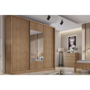 Guarda Roupa Casal 3 Portas de Correr e 4 Gavetas c/ Espelho Arezzo/Medelim Cumaru - Novo Horizonte