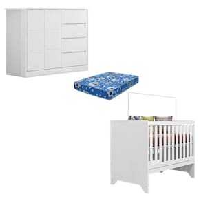 Berço Americano Retro Maya e Cômoda Infantil Eloá Branco Acetinado com Colchão Ortobom – Phoenix Baby