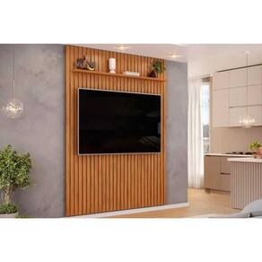 Painel Home p/TV até 65 Polegadas Pratic Ripado c/ Prateleira 183x240cm Freijo - DJ Móveis