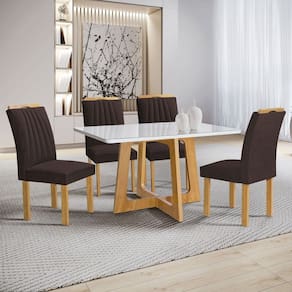 Mesa de Jantar 4 Lugares Arizona com Vidro Cinamomo/Off White/Marrom 20767 - Cel Móveis