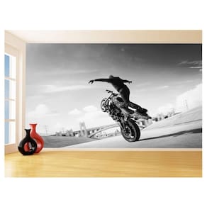 Papel De Parede 3D Moto Grau Empinando Manobra 3,5M Bkm41