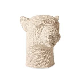 Escultura cabeça pantera leopardo em poliresina bege grande