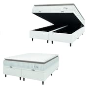 Cama Box Colchão Baú Casal Queen Molas Ensacadas City Pillow Top 158x198x64cm Linho Branco / Bege Hellen - Suporta até 110kg por Pessoa