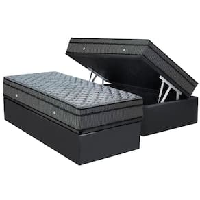 Cama Box Baú Solteiro: Colchão Molas Bonnel Ortobom Hotelaria Nanolastic Orthotel Luxo + Base CRC Suede Gray(88x188)