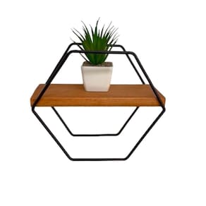 Prateleira Moderna Hexagono Artesanal Ferro E Madeira